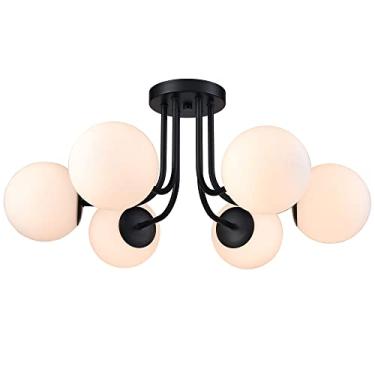 Imagem de Luminária de teto moderna escovada com cúpula de vidro branco globo, luminária semi-embutida para sala de jantar, hall de entrada e corredor, lustre elegante com design contemporâneo