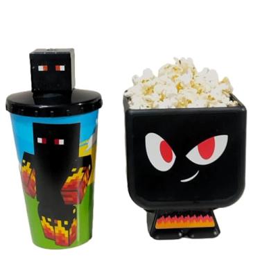 Imagem de Kit Cinema Copo com Canudo e Balde de Pipoca Oficial Youtubers Athos, Lopers e Problems – Original Licenciado, Conjunto Streamer Gamer (Kit Athos Vermelho)