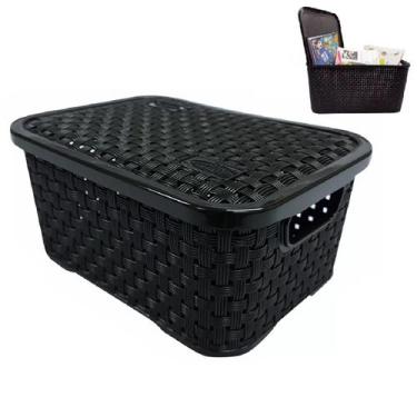 Imagem de Cesto Organizador Rattan Caixa Multiuso Com Tampa 8 Litros - Nitron