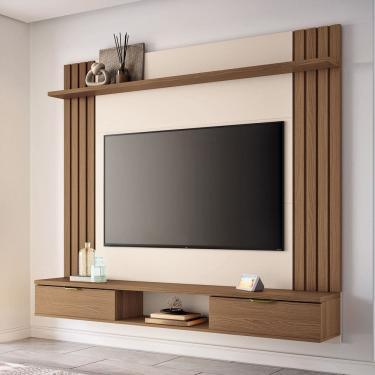 Imagem de Painel TV 70 Pol 180cm Bancada Suspensa Solus Off/Castanho - HB Móveis