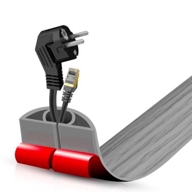 Imagem de Escondedor autoadesivo para cabo de chão, gerenciamento de cabos de 1,3 m, protetor de faixa de extensão para fios, evita viagens de cabos para escritórios, academias, exposições. Cavidade: 1,3 cm (L