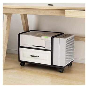 Imagem de Suporte para impressora, suporte de impressora móvel preto de madeira com gaveta de armazenamento, impressora sob a mesa e carrinho de CPU com roda, prateleira de impressora rolante para suporte de
