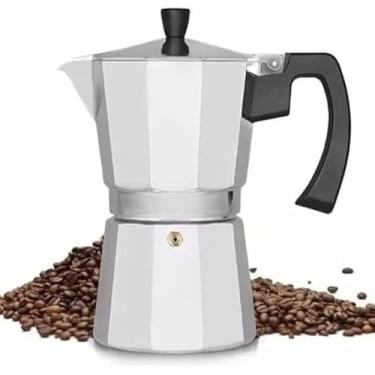 Imagem de Cafeteira Italiana Moka, Alumínio Prata, 6 Xícaras, Fogão, Preparação de Café Expresso Manual, Clássica