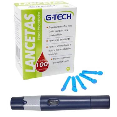 Imagem de Kit Glicose 1 Lancetador Glicemia + 100 Lancetas Universais - G-Tech, 