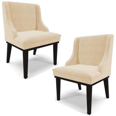 Imagem de Kit 2 Cadeiras Decorativas Sala de Jantar Base Fixa de Madeira Firenze Suede Bege/Preto G19 - Gran Belo