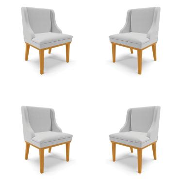 Imagem de Kit 4 Cadeiras Decorativas Sala de Jantar Base Fixa de Madeira Firenze Linho Cinza/Castanho G19 - Gran Belo