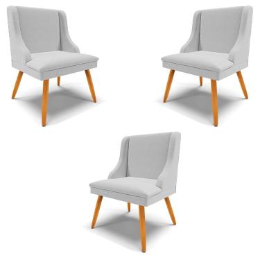 Imagem de Kit 3 Cadeiras Decorativas Sala de Jantar Pés Palito de Madeira Firenze Linho Cinza/Natural G19 - Gran Belo
