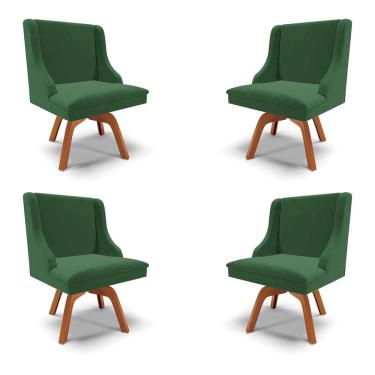 Imagem de Kit 4 Cadeiras Decorativas Sala de Jantar Base Giratória de Madeira Firenze Veludo Verde/Natural G19 - Gran Belo