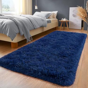 Imagem de Tapetes felpudos para sala de estar, tapetes de pelúcia macios e felpudos, tapetes macios antiderrapantes modernos para quarto de crianças, berçário, decoração de casa, azul escuro, 5 x 1,8 m