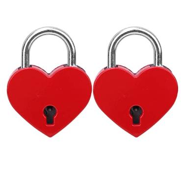 Imagem de Pssopp Cadeado Em Forma de Coração, Mini Cadeado de Metal Com Chaves, Decorativo para Armazenamento de Diário de Caixa de Joias, Ideal para Presentes de Casamento de Festa de Aniversário (Vermelho)