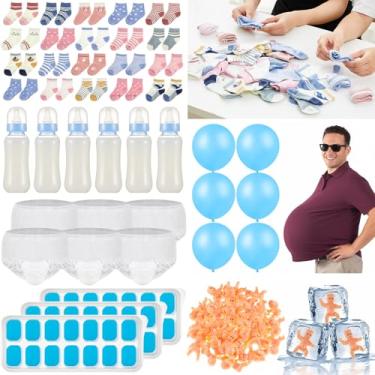 Imagem de Soulchen 100 peças de jogos de chá de bebê incluem balão inflável gravidez, garrafa Chug Fralda, My Water Broke, Sock Hunt Baby Shower Game para adultos Gênero Revelar lembrancinhas de festa