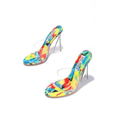 Imagem de Cape Robbin Layland Salto alto sexy grosso para mulheres, bico aberto e fino salto transparente, Multi, 10