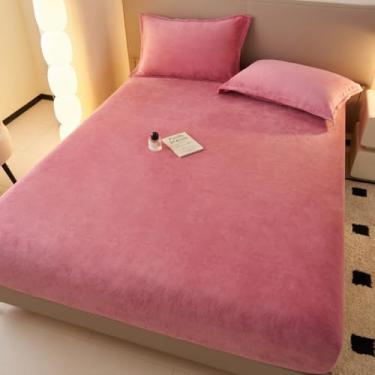 Imagem de Capa de colchão, cor sólida, luxuosa, macia, veludo, protetor de colchão, antiderrapante, tamanho queen, bordas elásticas para todas as estações - rosa - 2||150 x 200 cm (apenas capa de colchão)