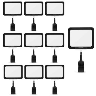 Imagem de Pacote com 10 suportes de placa de acrílico preto com grampo, placas de exibição de preço rotativo de cabeça dupla com protetor de cartão de PVC, placas de venda para loja de varejo, roupas, suporte
