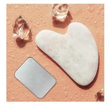 Imagem de Rolo de jade e ferramenta facial Gua Sha | Massagem de pele para rosto corpo olhos pescoço estilo coração com bolsa de viagem | Presente de cuidados com a pele (branco)