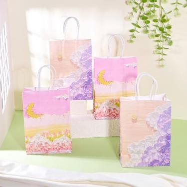 Imagem de 10 peças de sacolas de papel para presente 5,91 x 3,15 x 8,27 polegadas (15 x 8 x 21 cm) sacos de presente dobráveis de pano para compras embalagem de armazenamento de flores com sol/lua primavera