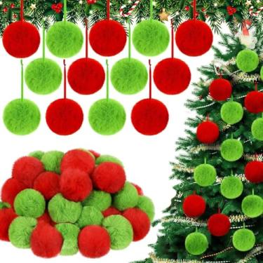 Imagem de 5 peças de enfeites de bola de Natal de pelúcia para decoração de árvore de Natal enfeites de bola falsa macia para decoração de parede de lareira de lareira (cor aleatória, 8 cm)