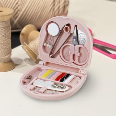 Imagem de Kit de costura portátil, caixa básica de costura de emergência com agulhas, fios, botões, tesoura, mini kit de caixa de costura de viagem para mulheres iniciantes e adultos (rosa claro)