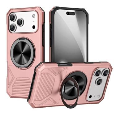 Imagem de LYJSMGZ Capa fina para iPhone 17 Pro Max/17 Pro/Air/17, anel magnético giratório militar fosco antiarranhões PC Shell, rosa, 17 Pro Max