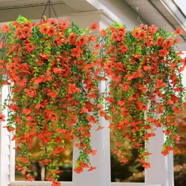 Imagem de 1 peça de flor artificial de 76 cm, malha 45 de ucalipto, violeta, videira, eucalipto, simulação, planta verde, decoração de casamento ao ar livre, jardim (laranja)