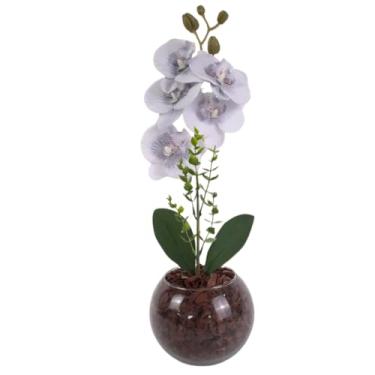 Imagem de Arranjo Completo Orquideas Decorativas 40 Cm Vaso De Vidro, DecoraçãO, Jarros Decorativos Para Sala(Cinza claro)
