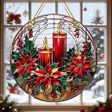 Imagem de Decoração de vela acrílica para pendurar 2025, enfeite de janela estilo vitral para Natal, Halloween, janela, decoração de jardim