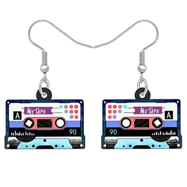 Imagem de Brincos de fita cassete de acrílico nostálgicos dos anos 80 e 90 pendentes, joias de áudio clássicas para mulheres, pingentes de presentes, Medium, Acrílico, Sem pedra preciosa