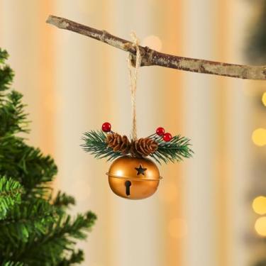 Imagem de Cabide de porta de Natal com sinos, decoração de parede ornamentos de Natal para árvore, decoração de casa de férias (ouro 1)