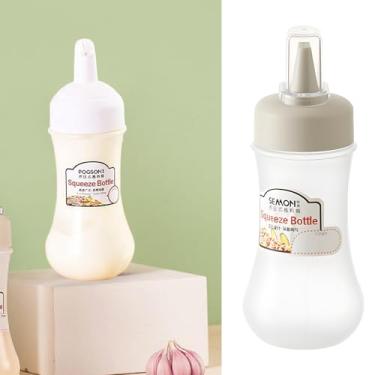 Imagem de Garrafa de apertar de furo único para cozinha, dispensador de molho para ketchup e molho de salada, garrafa de condimento fácil de derramar para cozinhar, branca