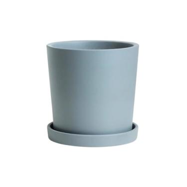 Imagem de Vasos de plantas Vaso de flores redondo azul acinzentado, com bandejas pires e furo drenagem, vaso cerâmica mesa, para jardim janela quarto