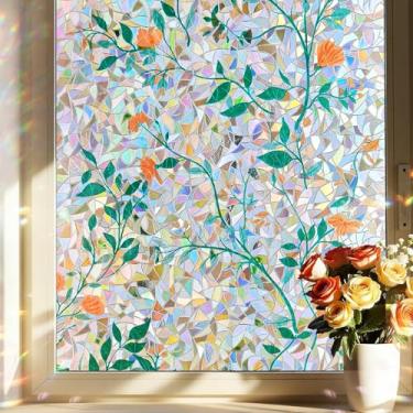 Imagem de ADD.HERES Película de privacidade para janela, adesivos de janela florais coloridos, adesivos estáticos de buquê faça-você-mesmo removíveis, decalques para suprimentos de festa em casa, escola