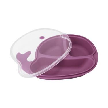 Imagem de Prato Infantil Baleia Colors Rose Clingo Divisórias e Tampa Prático - 