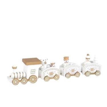 Imagem de Trem de Natal em Madeira – Mini Trem Decorativo com Bonequinhos, 6 Cores Disponíveis – Enfeite Natalino para Mesa, Estante e Árvore. (BRANCO)