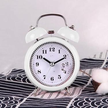 Imagem de Relógio Despertador Retrô Vintage de Mesa em Metal com Luz Noturna Silencioso Decorativo(Branco)
