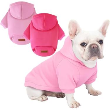 Imagem de Pacote com 2 moletons com capuz para cães quentes para clima frio roupas para cães pequenos e médios para homens e meninas meninos uso diário (rosa + rosa, G (Costas: 37,8 cm, Peito: 50,8 cm)