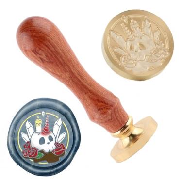 Imagem de Carimbo de selo de cera de esqueleto Carimbo de selo de cera de Halloween cabeças de latão removíveis para decoração de festa de Halloween convites de carta envelope cartões de felicitações presentes