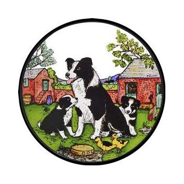 Imagem de Winged Heart Collie Dog and Pups Adesivo de vitral, 15 x 15 cm, arte decorativa estática, impedimento de pássaros, feito no Reino Unido