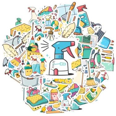 Imagem de 50 peças de ferramentas de limpeza, utensílios domésticos, adesivos de graffiti, adoráveis adesivos DIY para notebook, bagagem, celular, copo, mala, geladeira, telefone, bagagem, laptop, guitarra