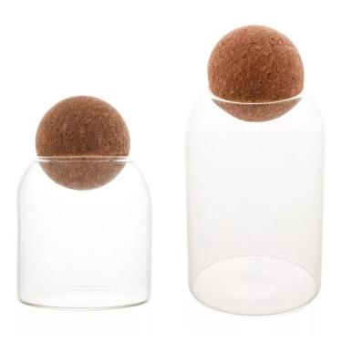 Imagem de Kit 2X Pote Vidro Rolha Cortiça Borossilicato 500 E 800 Ml