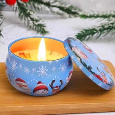 Imagem de 1 pote de doces com padrão de Papai Noel, decoração de atmosfera de Natal, lata de metal de vela, organizador de folha de flandres de Natal (estilo 8)