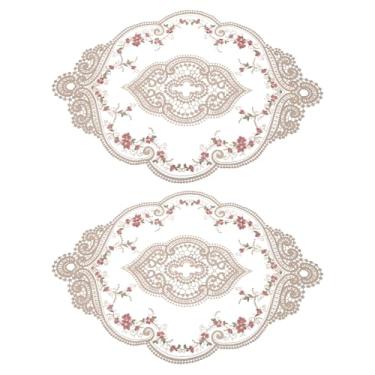 Imagem de Jogo americano retrô de renda 30,5 x 43,2 cm, oval, bordado, tapetes de mesa de crochê francês, porta-copos para casamento, cinza e marrom