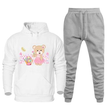 Imagem de Conjunto Abrigo Moletom Feminino Plus Size Canguru Numeraçao Especial Estampado Calça Cos Elastico