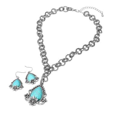 Imagem de Rosemarie & Jubalee Colar com pingente de howlita turquesa estilo vintage, corrente prateada de 45 cm, design floral com moldura ornamentada