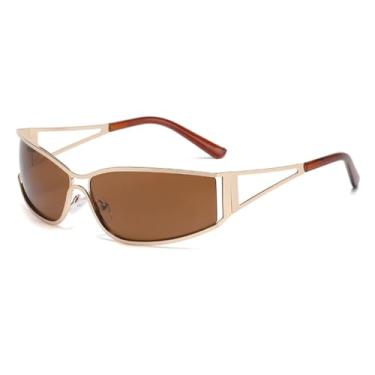 Imagem de HPIRME Óculos de sol estilo retrô feminino, punk, proteção solar UV400, masculino e feminino (marrom)