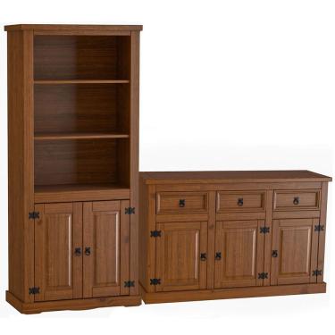 Imagem de Kit Balcão Buffet Aparador 3 Portas e Livreiro 100% Madeira Império