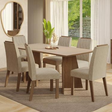 Imagem de Conjunto Sala De Jantar Tampo De Madeira 6 Cadeiras Rustic/crema/imperial York Madesa