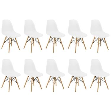 Imagem de Conjunto 10 Cadeiras Charles Eames Eiffel Wood Base Madeira Branca