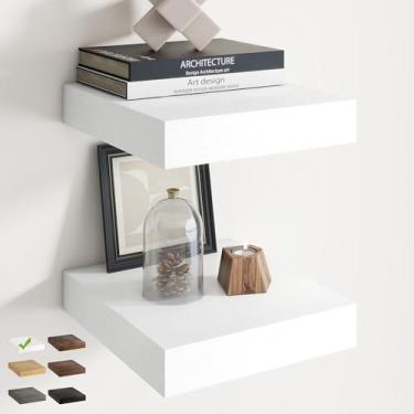 Imagem de Prateleiras flutuantes quadradas de 30 cm para parede, pacote com 2, prateleiras de banheiro de grão de madeira de 30 cm D com suportes invisíveis, fácil instalação, prateleiras de armazenamento de