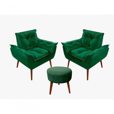 Imagem de Kit C-02 Poltronas Opala + 01 Puff Redondo Danny Suede Verde
