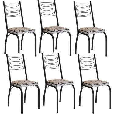 Imagem de Kit 6 Cadeiras Aço Carbono Tubular Metálica Acabamento D-25 Luana Preto-cedro